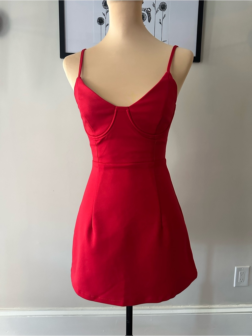 Princess Polly Red Solid V-Neck Adjustable Strap Sleeveless Mini Dress 6
